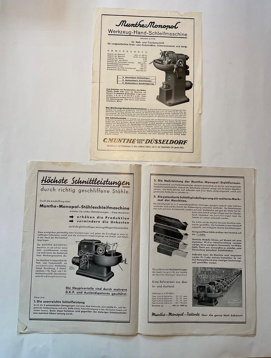 Werkzeug-Schleifmaschine Munthe Monopol Patente Orig.Prospekt