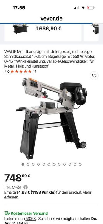 Bandsäge für Metall