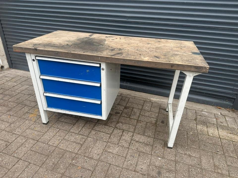 INDUSTRIE WERKBANK 150cm 5cm Platte Stahl Schubladen VOLLAUSZUG ➡️ Stahl Stahlschrank Auszüge Auszugsschrank blau Werkst