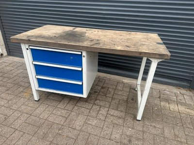 INDUSTRIE WERKBANK 150cm 5cm Platte Stahl Schubladen VOLLAUSZUG ➡️ Stahl Stahlschrank Auszüge Auszugsschrank blau Werkst