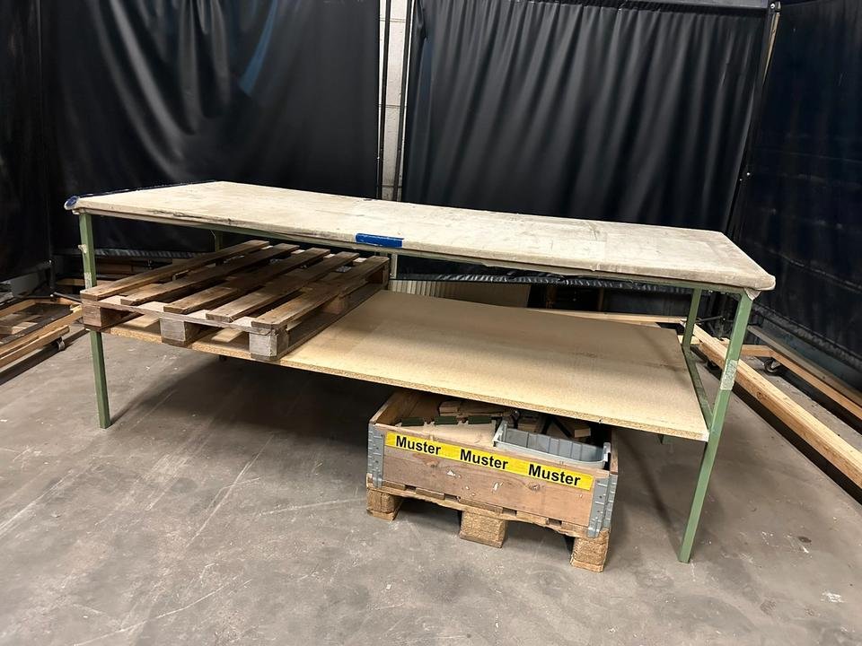 INDUSTRIE Stahl Packtisch 240x90cm XXL Arbeitstisch Montagetisch ➡️ 4 Paletten bis 100x120 Versand Werkbank Ablageboden 