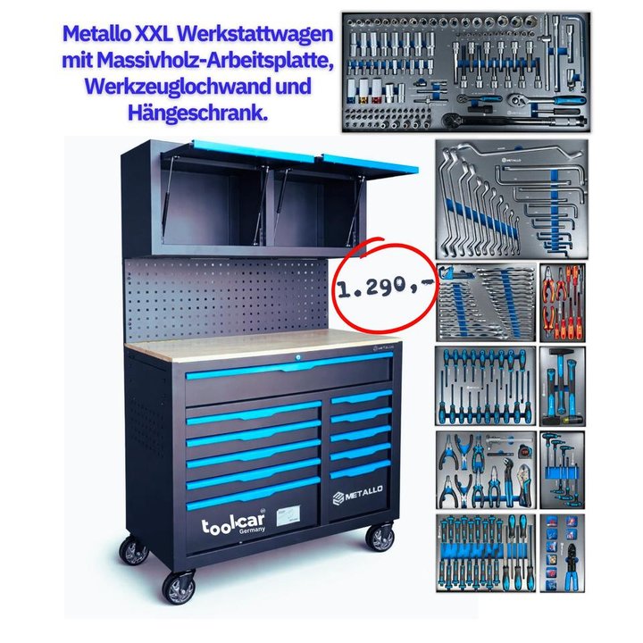 Toolcar XXL Werkstattwagen mit Werkzeuglochwand und Hängeschrank