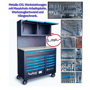Toolcar XXL Werkstattwagen mit Werkzeuglochwand und Hängeschrank